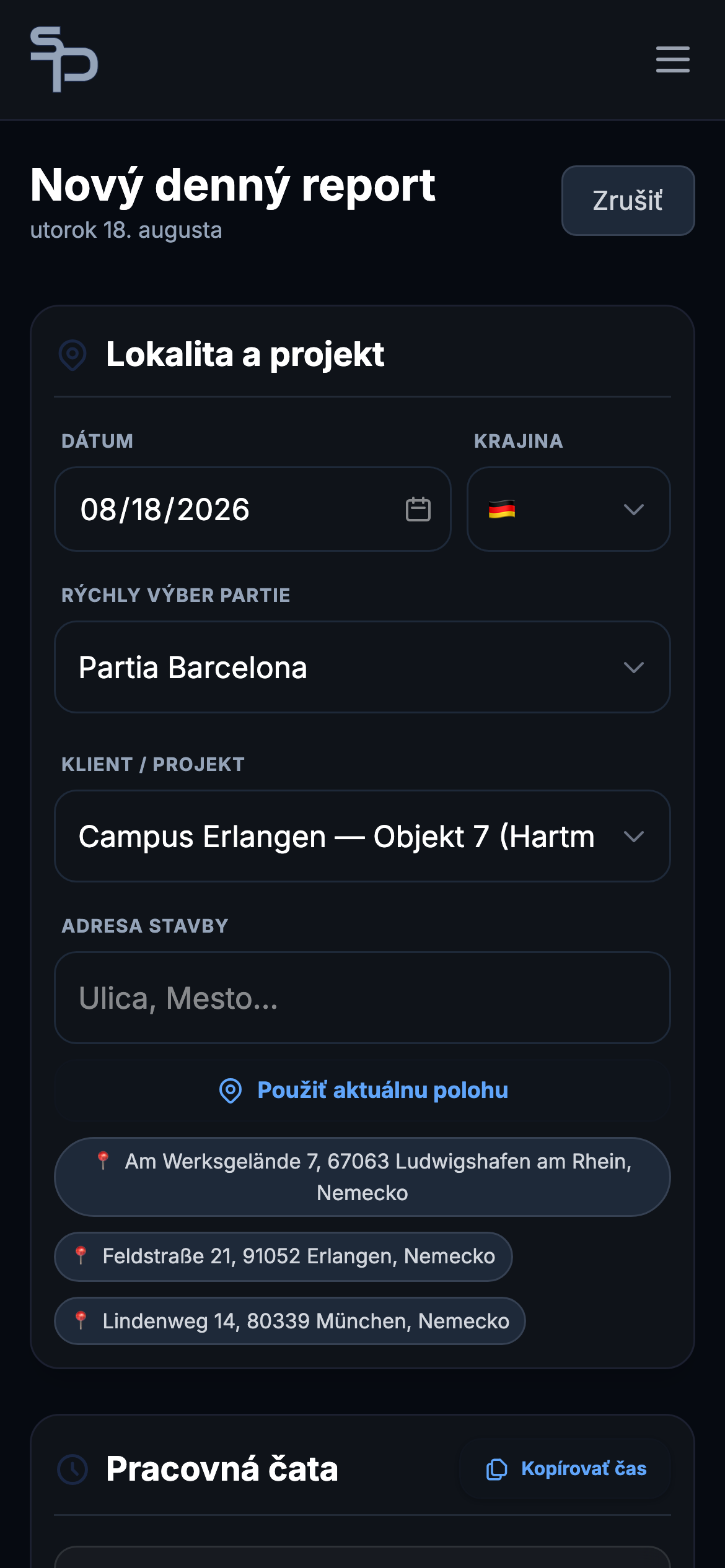 Vytváranie nového denného reportu v mobilnej aplikácii SubPRO