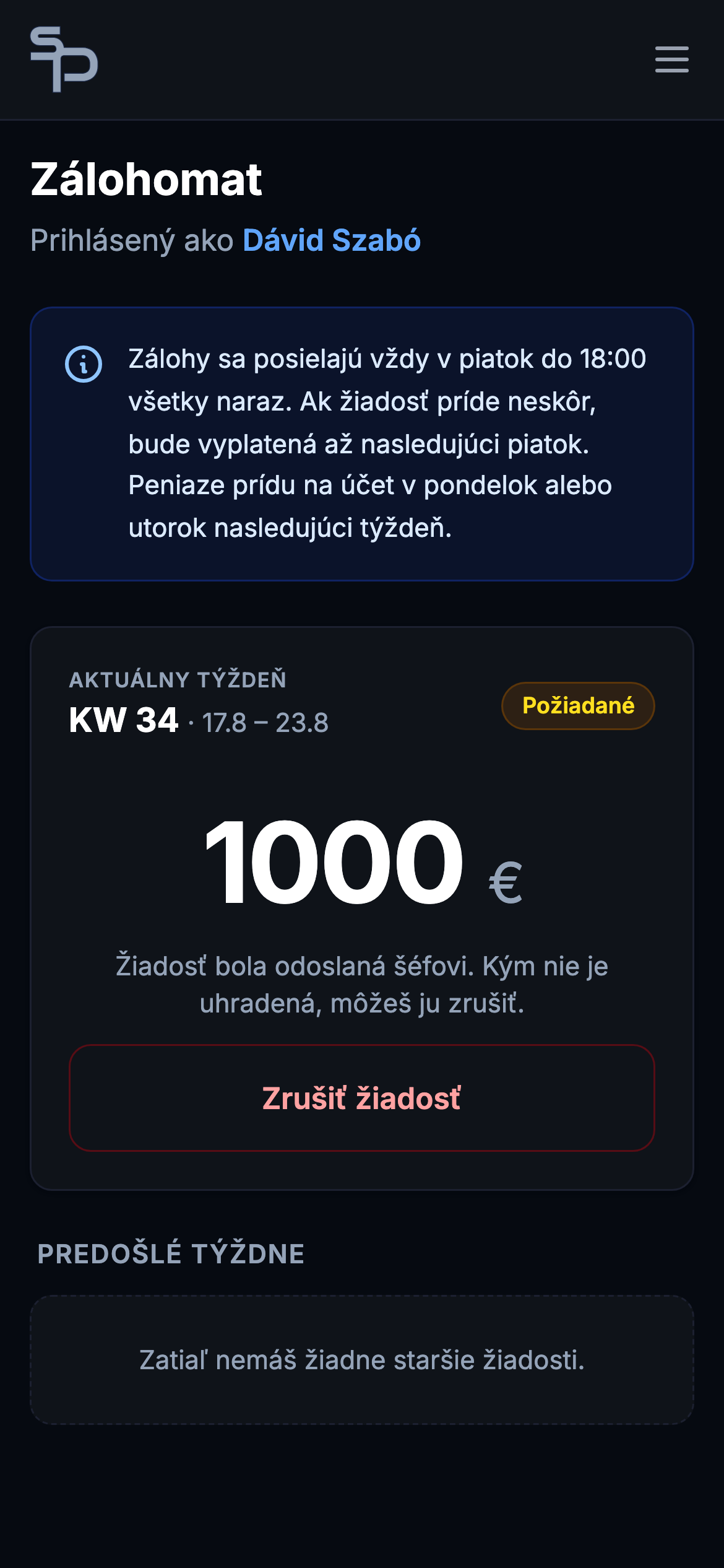 Zálohomat: žiadosti o zálohy z mobilu