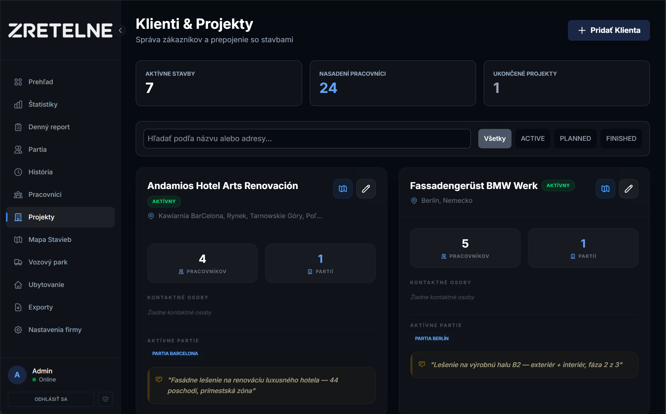Klienti a projekty