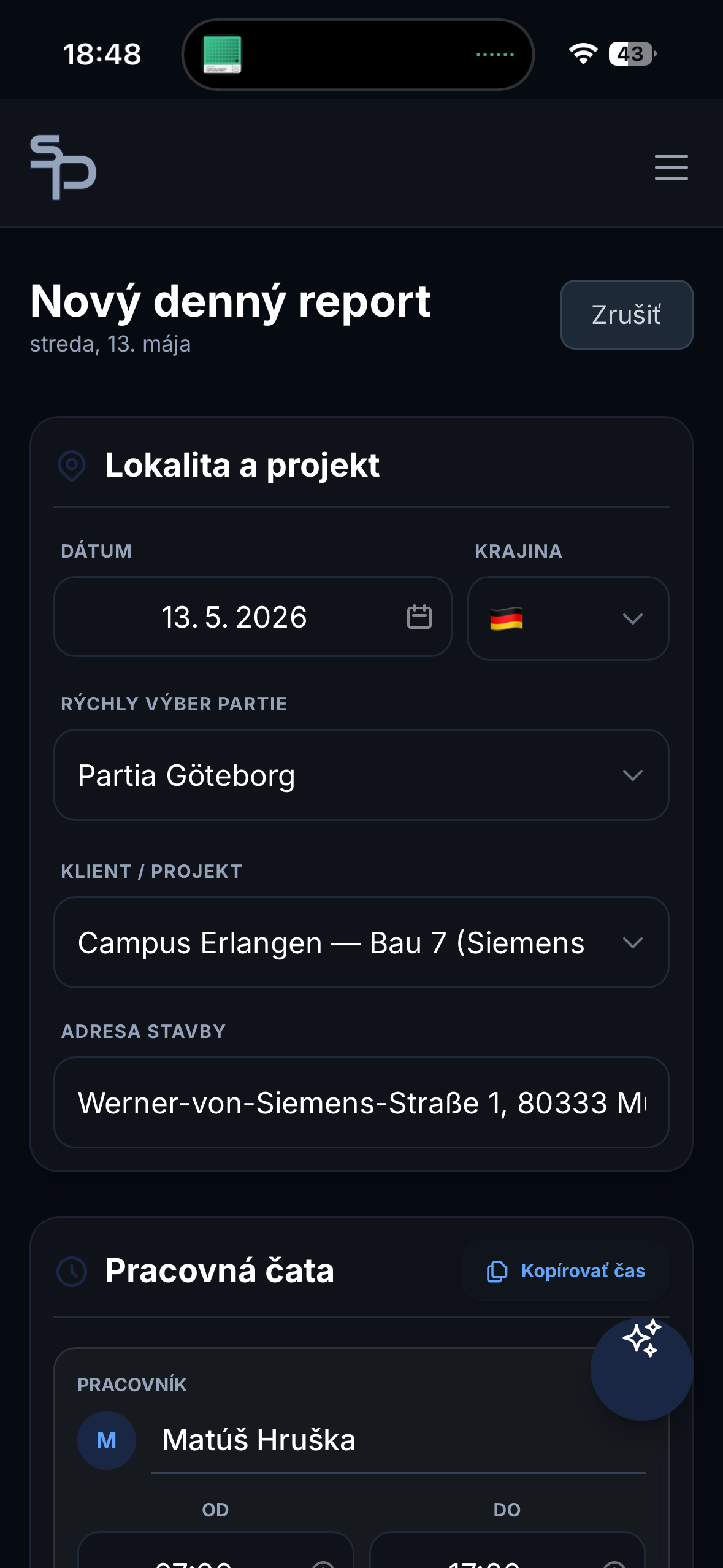 Vytváranie nového denného reportu v mobilnej aplikácii SubPRO
